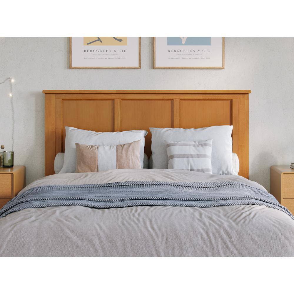 Madison Full Light Toffee Wood Upholstered Bed with Headboard