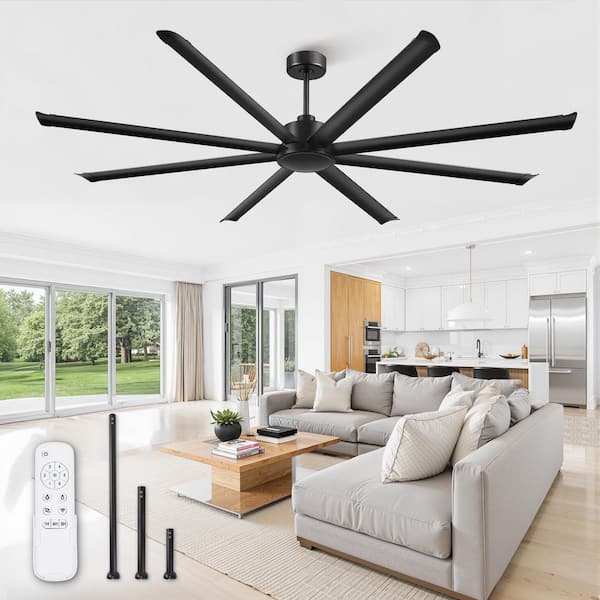 96 in. Large Indoor/Outdoor Industrial Ceiling Fans Without Light Quiet Dc Motor for Patio Garage Black Downrod Standard