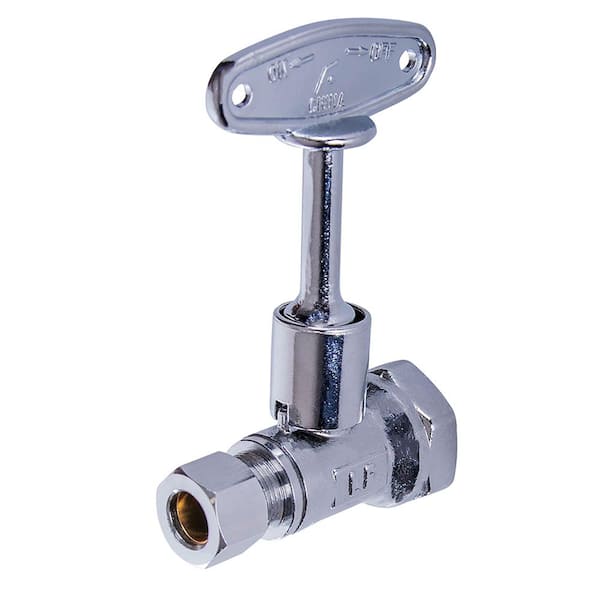 1/2in. FIP x 3/8in. OD Comp Water Supply Stop Valve with Quarter Turn Loose Key; Lead Free Chrome Plated Brass