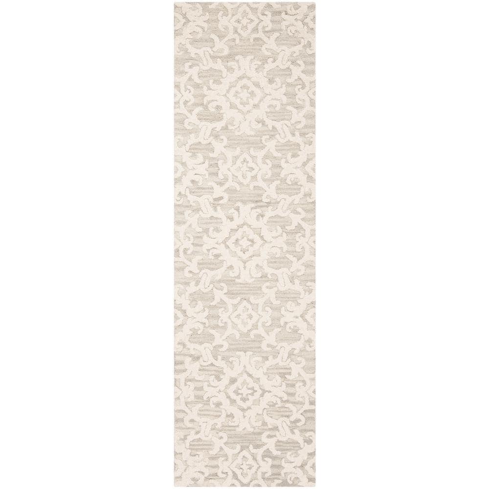 Handmade Grey Floral Tufted Wool Runner Rug 27" x 10"