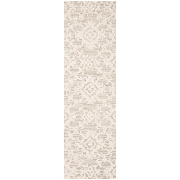 SAFAVIEH Blossom Gray/Ivory 2 ft. x 12 ft. Floral Antique Runner Rug