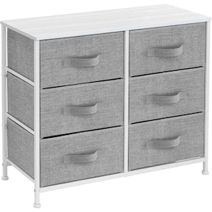 6-Drawer Marble White Dresser White Frame Wood Top Easy Pull Fabric Bins 11.75 in. L x 31.5 in. W x 24.62 in. H