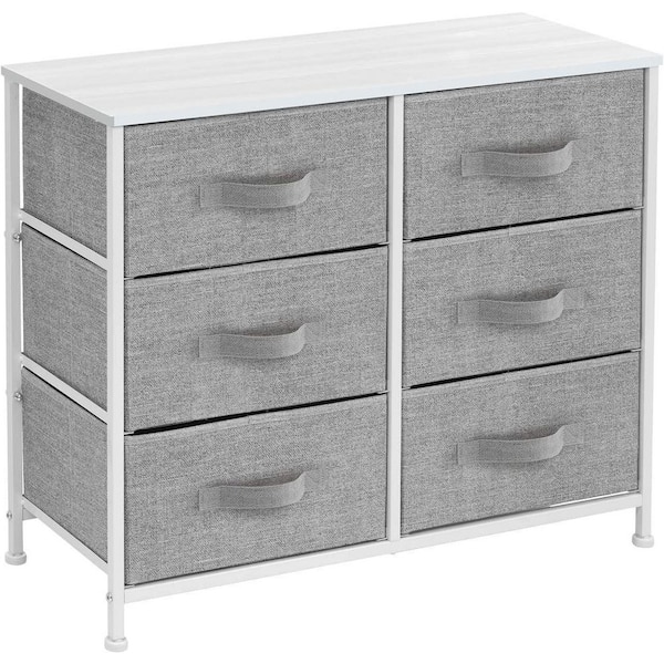 Sorbus 6-Drawer Marble White Dresser White Frame Wood Top Easy Pull Fabric Bins 11.75 in. L x 31.5 in. W x 24.62 in. H