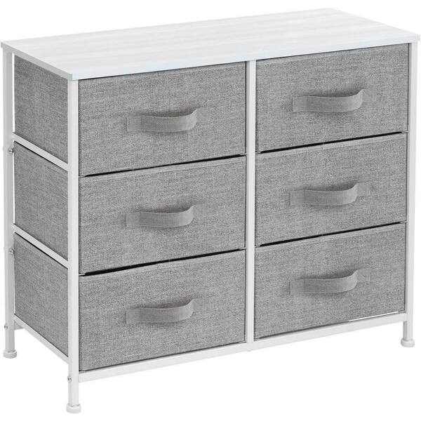 Sorbus 6-Drawer Marble White Dresser White Frame Wood Top Easy Pull Fabric Bins 11.75 in. L x 31.5 in. W x 24.62 in. H