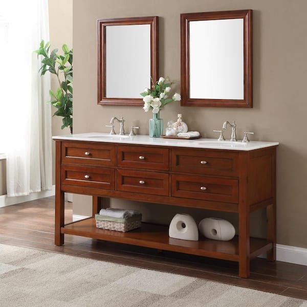 Home Decorators Collection Austell 67 in. W Double Bath Vanity in Espresso with Natural Marble Vanity Top in White