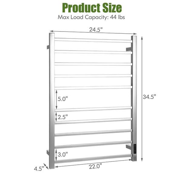 Costway 10 Bar Towel Warmer Wall Mounted Electric Heated Towel Rack  w/Built-in Timer Silver ES10068US-SL - The Home Depot