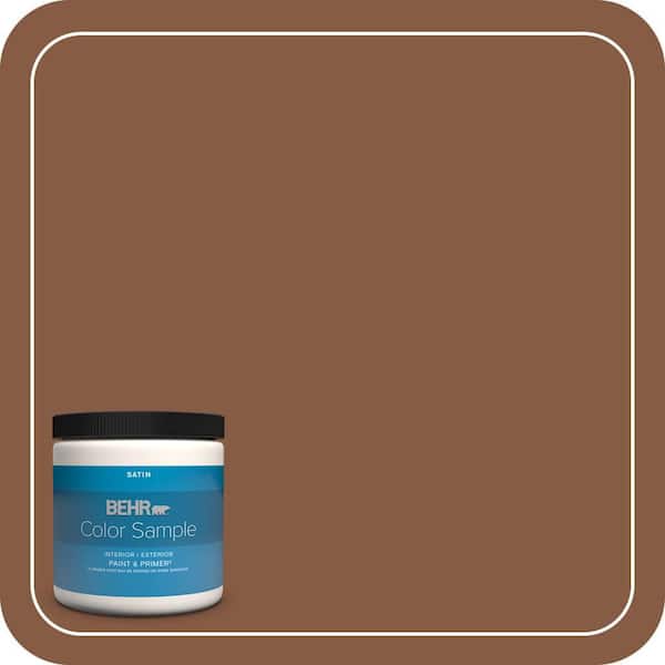 BEHR PREMIUM PLUS 8 oz. #ICC-80 Cinnamon Spice Satin Enamel Interior/Exterior Paint & Primer Color Sample