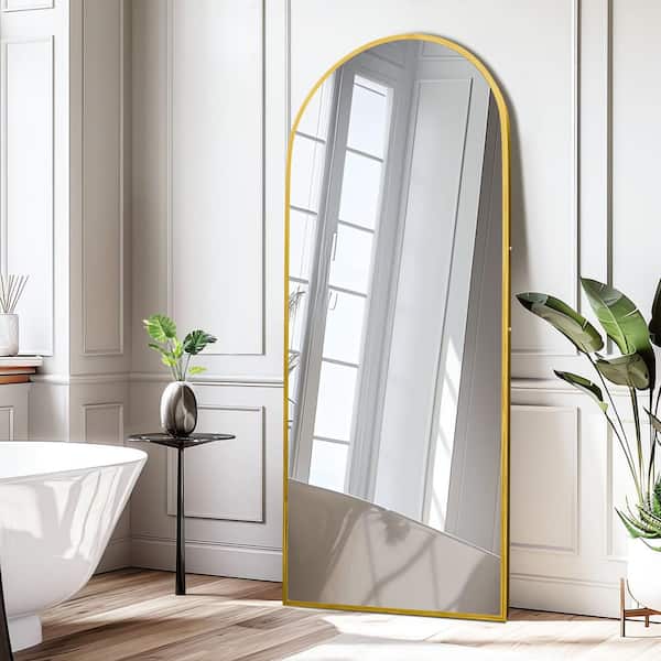 Lirago 26 in. W. x 63 in. H Full Length Arched Free Standing Body Mirror, Metal Framed Wall Mirror, Large Floor Mirror in Gold