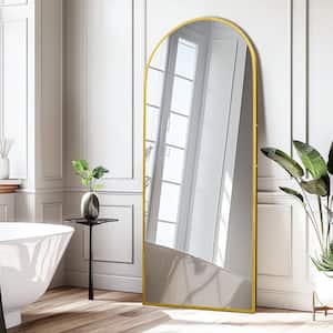 26 in. W. x 63 in. H Full Length Arched Free Standing Body Mirror, Metal Framed Wall Mirror, Large Floor Mirror in Gold