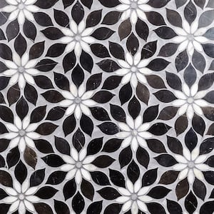 Thistle Black 12.4 in. x 14.13 in. Polished Marble Mosaic Tile (1.21 sq. ft./Sheet)