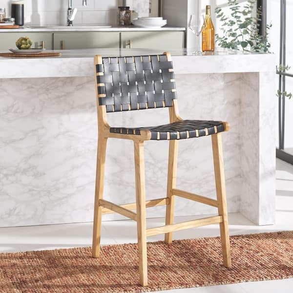 Adah Black Leather Bar Stool