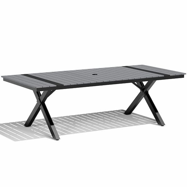 94 in. Aluminum Frame Rectangular Outdoor Dining Table in Gray with Umbrella Hole