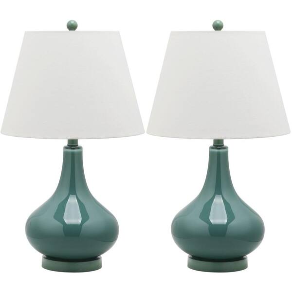 SAFAVIEH Amy 24 in. Marine Blue Gourd Glass Table Lamp with White Shade (Set of 2)