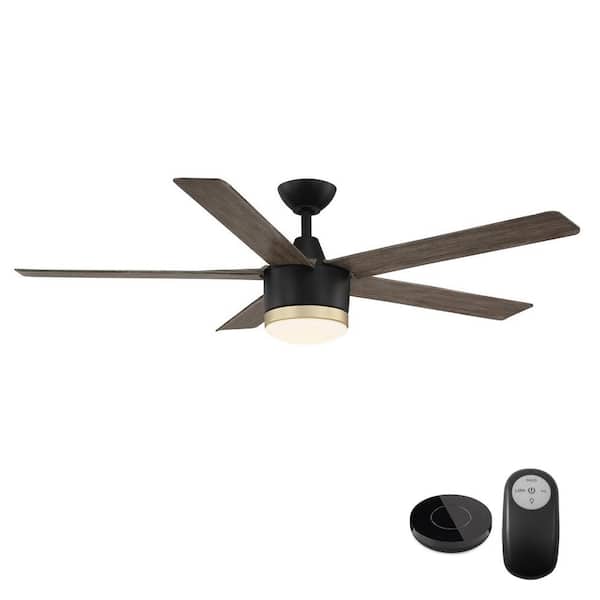 Home Decorators Collection Merwry 56 in. Integrated LED Matte Black Fan with Light Kit and Remote Control works with Google and Alexa