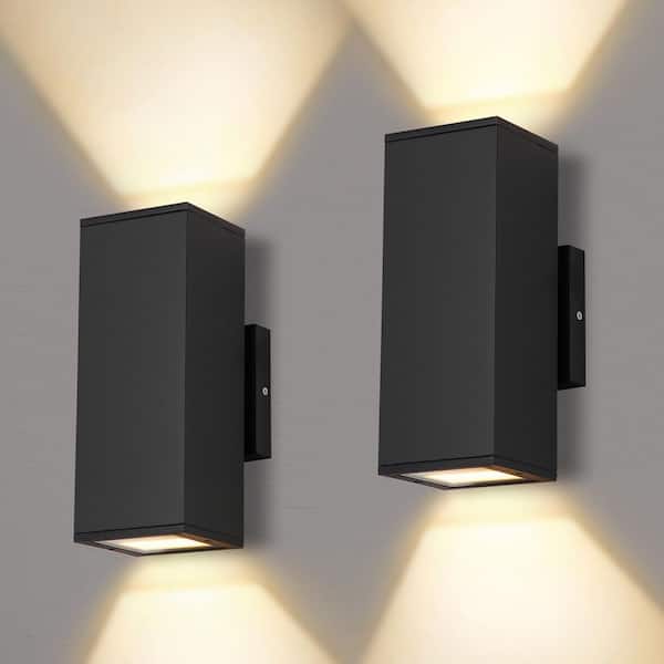 GCGAFUL 10.63 in. 2-Light Matte Black Hardwired Rectangle Outdoor