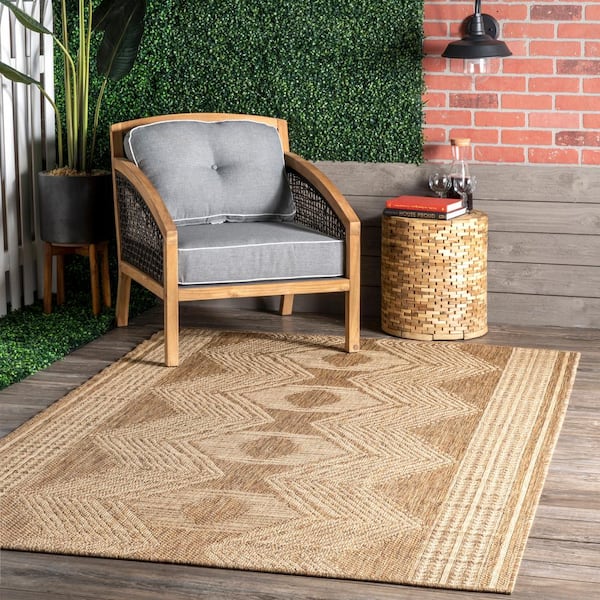 Ranya Tribal Light Brown 6 ft. 7 in. x 9 ft. Indoor/Outdoor Patio Area Rug