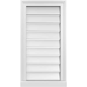16 in. x 30 in. Vertical Surface Mount PVC Gable Vent: Functional with Brickmould Sill Frame