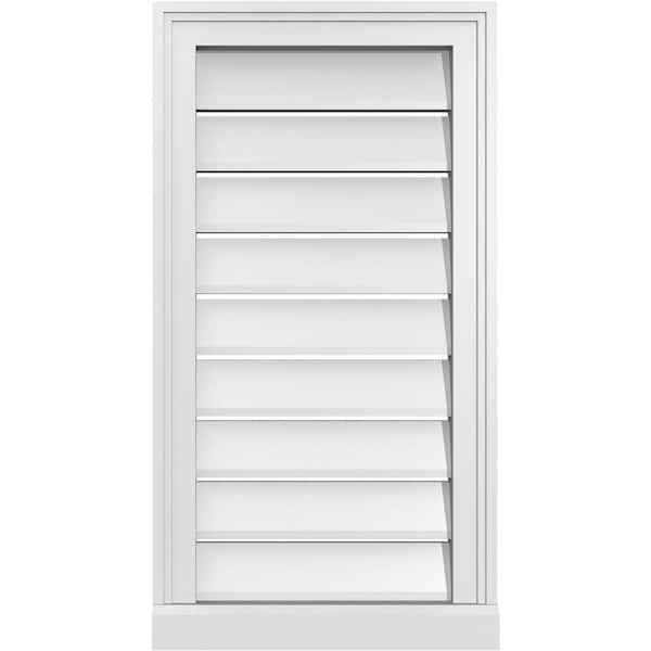 Ekena Millwork 16 in. x 30 in. Vertical Surface Mount PVC Gable Vent: Functional with Brickmould Sill Frame