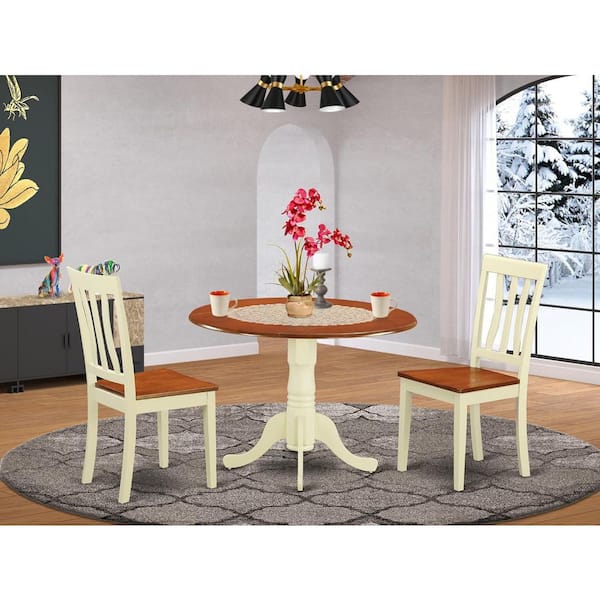 HOME IMPORTS EMPORIUM 3-Piece Buttermilk and Cherry Solid Wood Top-Dining Room Set-Seats 4