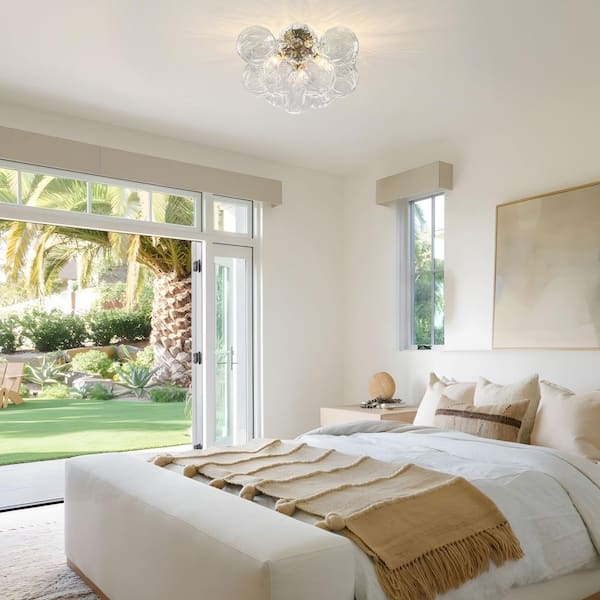 TinHon 18 in.Modern 3 Light Gold Semi Flush Mount Ceiling Light