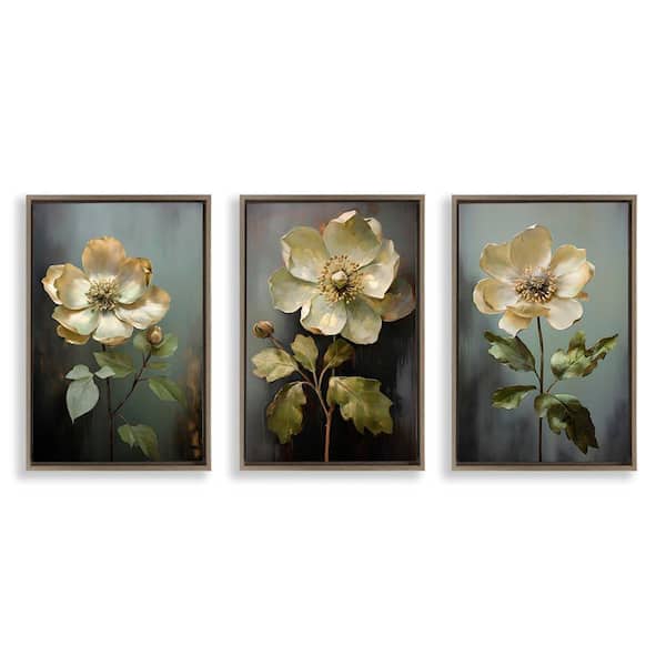 Stupell Industries Detailed Magnolia Flowers by Petal Prints Design 3 Pieces Brown Floater Frame Nature Graphic Art Print 25 in. x 17 in.