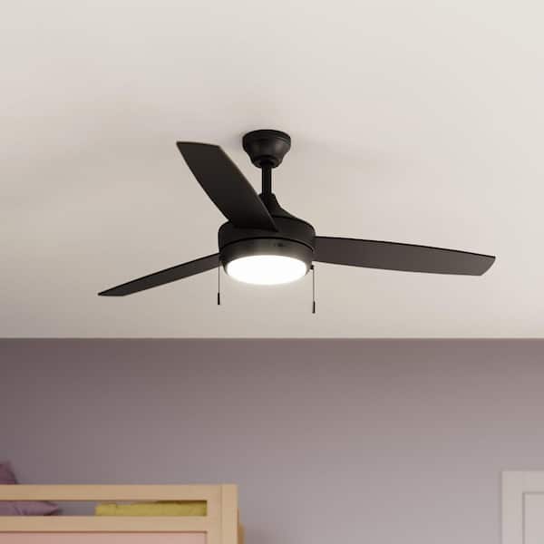 Nolyn 52 in. 3-Blade Standard Matte Black Modern LED Downrod Mount Ceiling Fan with Matte Black Blades