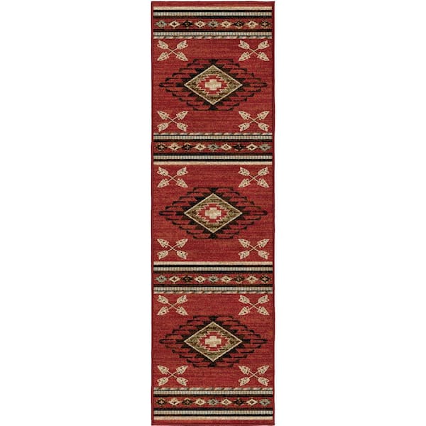 American Destination Arrowhead Red 2 ft. x 8 ft. Southwest Area Rug