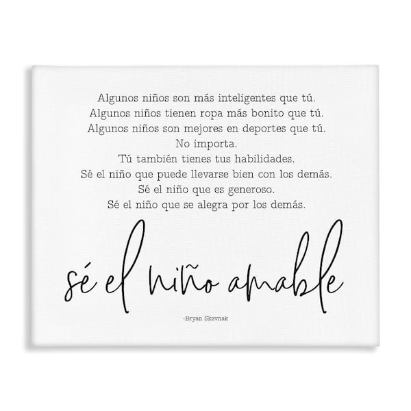 Stupell Industries Kind Boy Translation by Lettered and Lined Gallery Wrapped Unframed Typography Graphic Art Print 30 in. x 40 in.