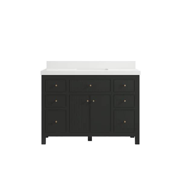 Willow Collections Sonoma 48 in. W x 22 in. D x 36 in. H Single Sink Bath Vanity in Black Top with 2" White Quartz Top