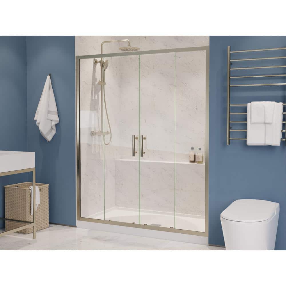 Romance Series 60 in. x 70 in. H Sliding Framed Shower Door in Brushed Nick