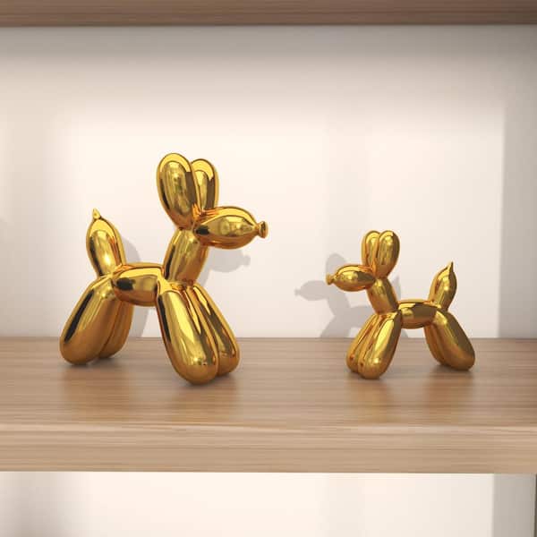 Litton Lane Gold Ceramic Balloon Dog Sculpture (Set of 2) 22434