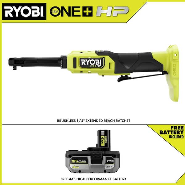 ONE+ HP 18V Brushless Cordless 1/4 in. Extended Reach Ratchet with 4.0 Ah Lithium-Ion HIGH PERFORMANCE Battery