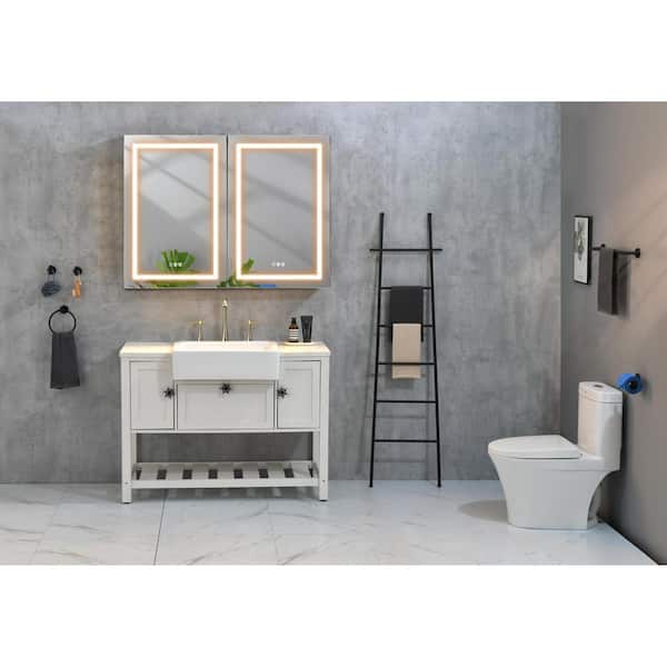 ANTFURN 48 in. W x 36 in. H Middle Rectangular Matt Black Aluminum Surface Mount Medicine Cabinet with Mirror