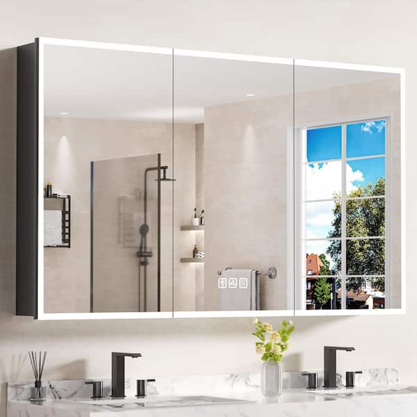60 in. W x 36 in. H Large Rectangular Aluminum Dimmable Flowing LED Light Surface Mount Medicine Cabinet with Mirror
