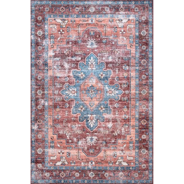 Zena Medallion Machine Washable Rust Doormat 2 ft. x 3 ft.  Accent Rug Area Rug