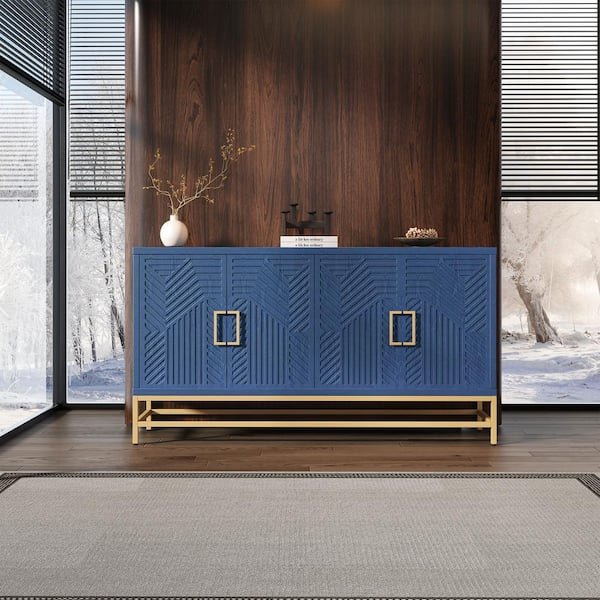 Boosicavelly Navy Wood 60 in. Sideboard with Adjustable Shelves