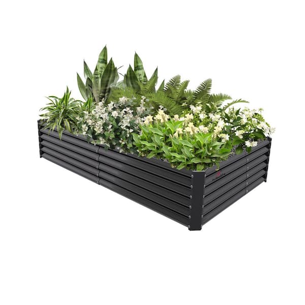 8 ft. L x 4 ft. W x 1.5 ft. H Gray Rectangular Galvanized Steel Raised Garden Bed Above Ground Modular Planter Boxes