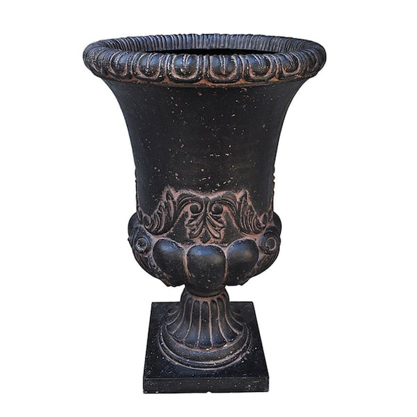 MPG 16.25 in. Dia x 26.25 in. H. Cast Stone Fiberglass Sonnet Entrance Urn in Aged Charcoal