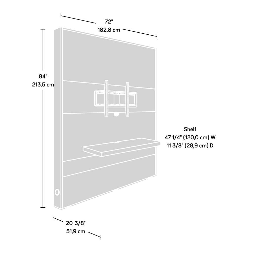 Carbon Oak 84" Entertainment Wall with Cabinet and Mount