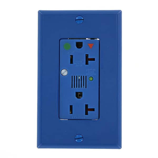 Leviton Decora Plus 20 Amp Hospital Grade Extra Heavy Duty Isolated Ground Duplex Surge Outlet with Audible Alarm, Blue