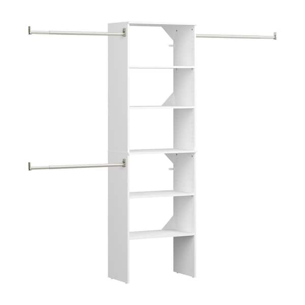 Style+ 84 in. W - 120 in. W White Tower Wall Mount 6-Shelf Wood Closet System