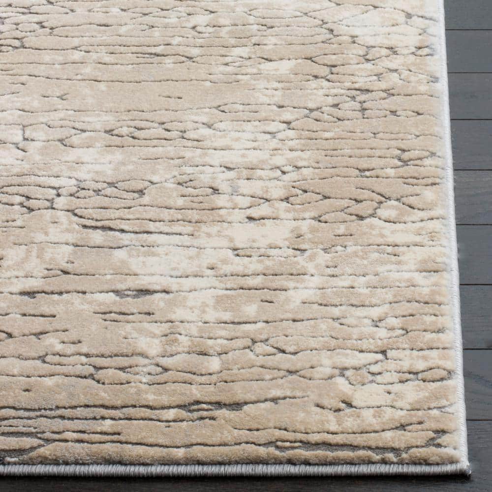 Abstract Meadow Chic 9' x 12' Beige Synthetic Area Rug