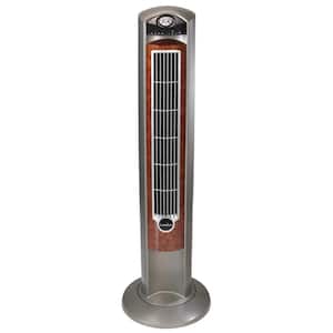 42 in. 3 Speeds Oscillating Tower Fan in Woodgrain with Fresh Air Ionizer, Auto Shut-off Timer, and Remote Control