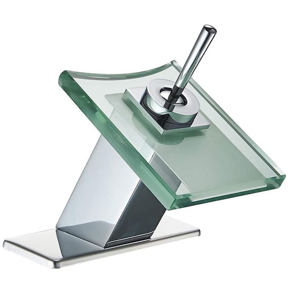 cadeninc Waterfall Single-Handle Single Hole Low-Arc Bathroom Faucet with Glass Spout in Polished Chrome