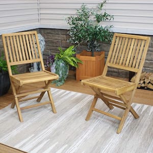 Nantasket Light Brown Folding Chair Teak Outdoor Dining Chair (2-Pack)