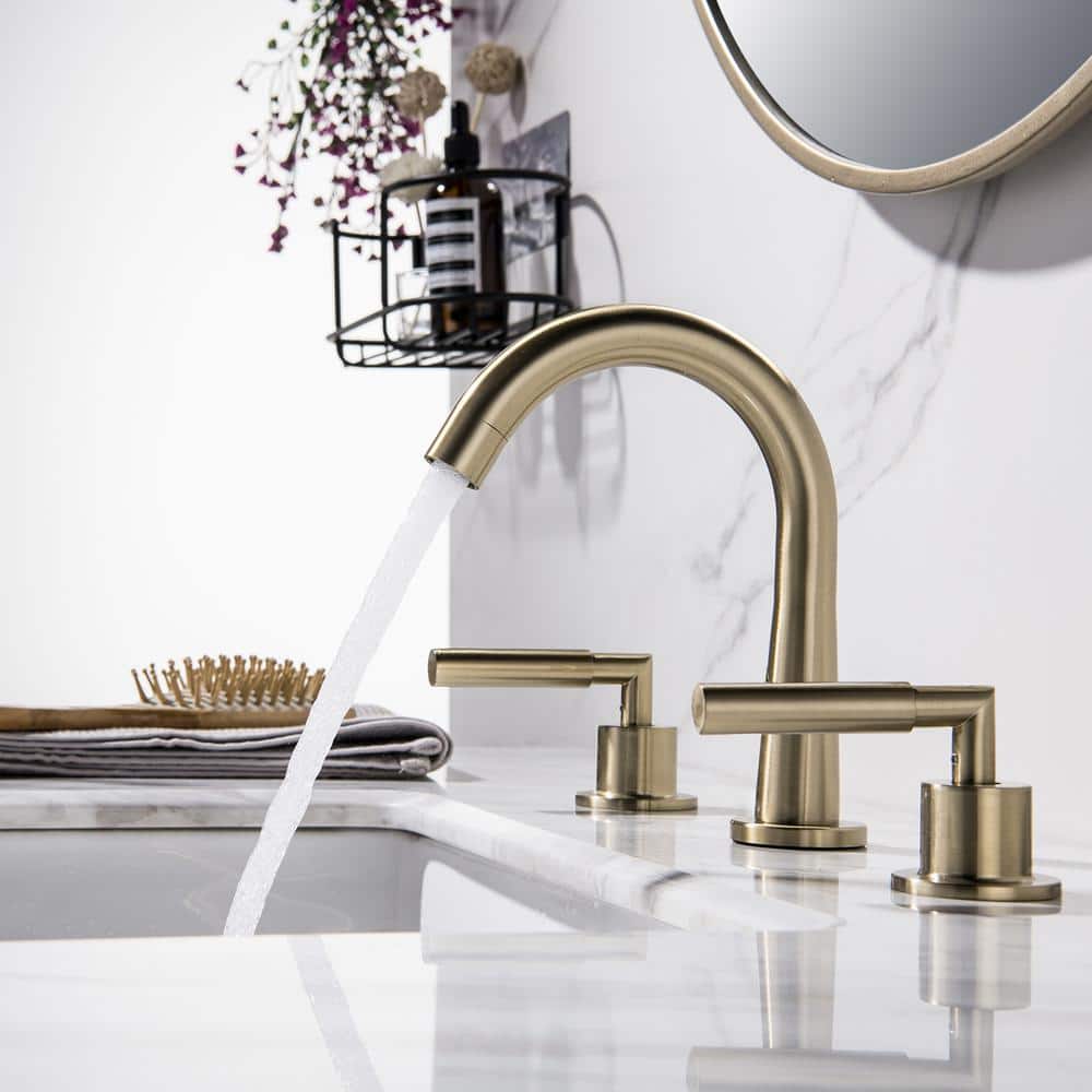 Brushed Gold Solid Brass Widespread Bathroom Faucet