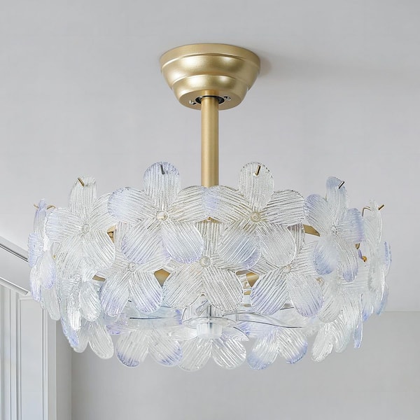 19 in. Indoor Modern Gradient Purple Crystal Flower Ceiling Fan With Light and Remote Control 6-Speed Reversible Motor