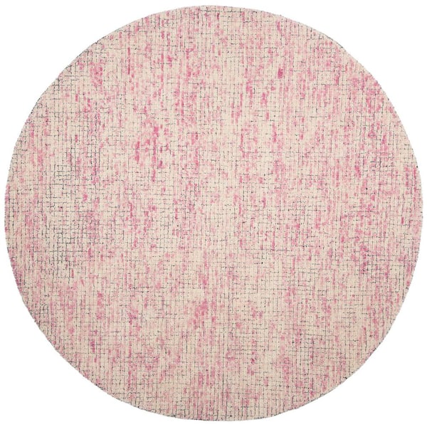 SAFAVIEH Abstract Ivory/Pink 6 ft. x 6 ft. Round Geometric Area Rug