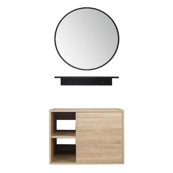 24 in. W x 19 in. D x 17 in. H Single Sink Burlywood Bath Vanity with Black Round Solid Surface Top Sink and Mirror