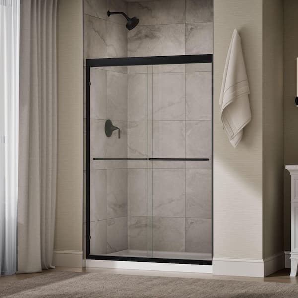 Lively 57-60 in. W x 70 in. H Frameless Sliding Shower Door in Matte Black with 1/4 in. Thick Clear Tempered Glass